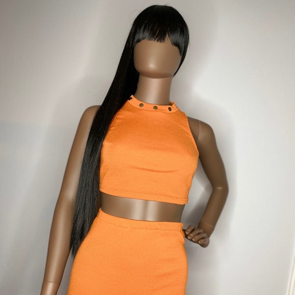 Casual Sleeveless Orange Two-piece Skirt Set - Picture 3 of 8